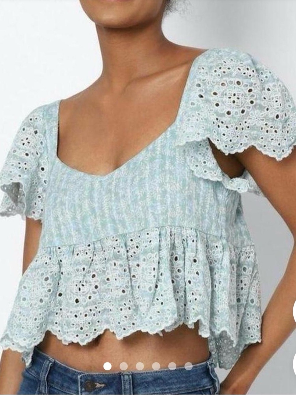American Eagle Outfitters Pale Blue Eyelet Peplum Crop Top